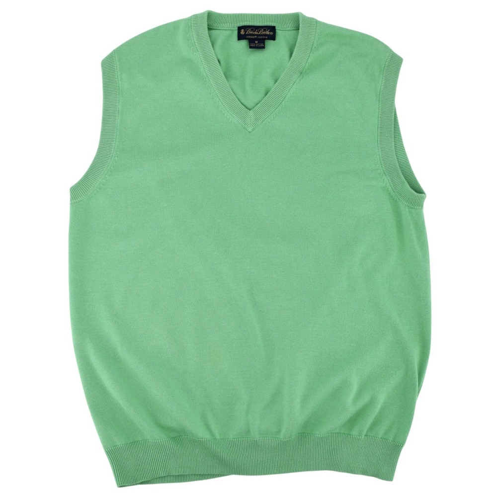 Brooks Brothers Mens Medium Lime Green V-Neck Sweater Vest 100% Supima Cotton